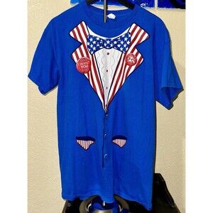 Gildan Men's Size Large  T Shirt 4th of July America Red White and Blue Cotton